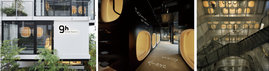 From Left Exterior View Of Nine Hours Akasaka And Sleep Lab Capsule Unit Interior View Of Nine Hours Otemachi