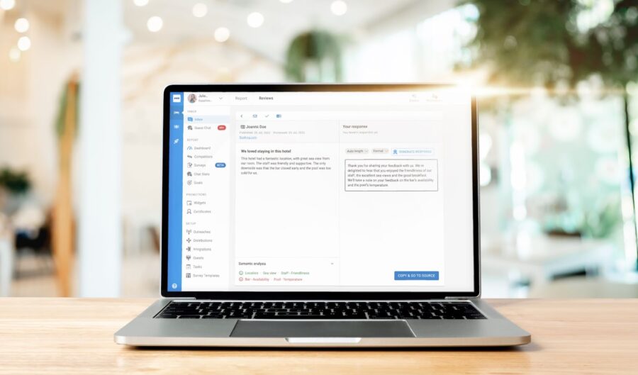 Laptop Blank Screen On Wood Table With Blurred Coffee Shop Cafe Interior Background And Lighting Bokeh, Mockup, Template For Your Text, Clipping Paths Included For Background And Device Screen