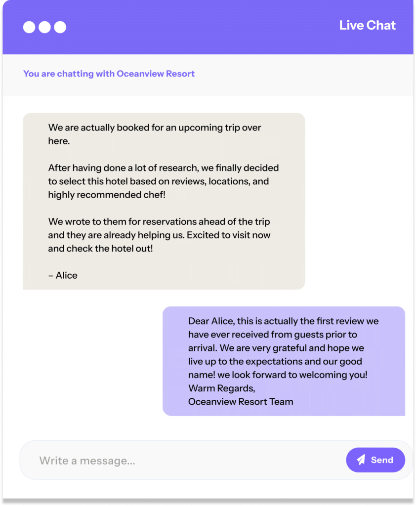 Hotel AI chatbot screenshot from TrustYou’s AI Agents product.