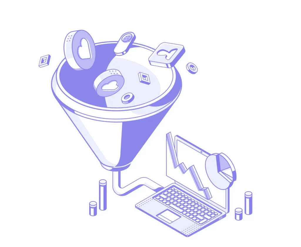Meta-Review Infographic 2 shows the processing of review data in a funnel that converts it to analytics.