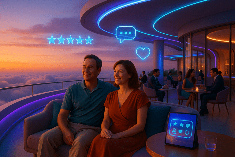 Guests having a great experience at a hotel because the staff uses an AI-powered CXP to boost their stay.