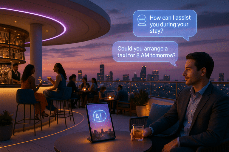 A guest takes advantage of a hotel's AI Agents in Hospitality AI.