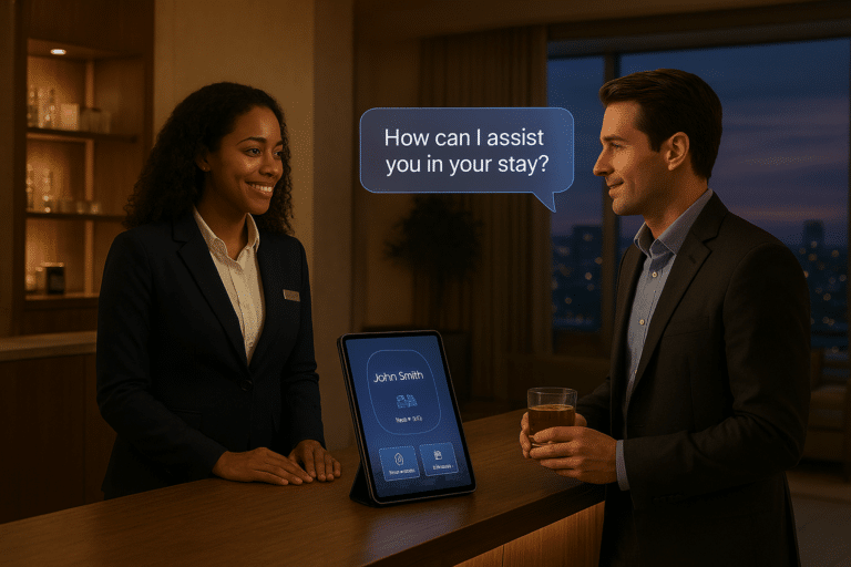Hotel staff using a guest's golden profile to provide an excellent guest experience.